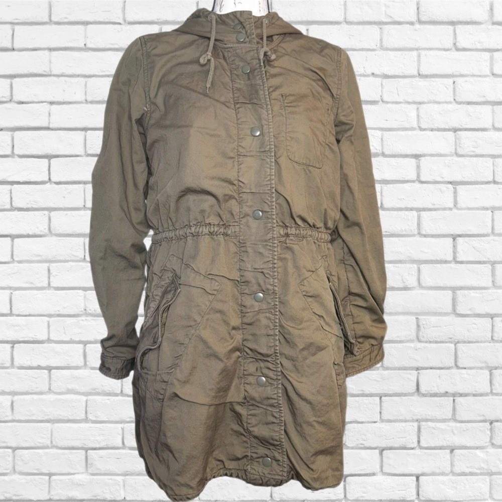 J.Crew Womens Olive Green Utility Parka Hooded Jacket Size S Striped Lining - Picture 2 of 7
